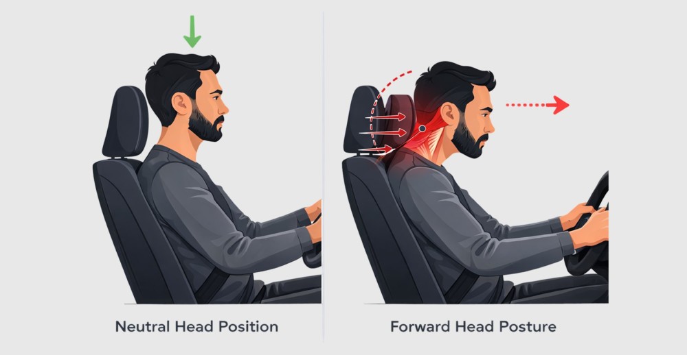 car headrest pushes head forward